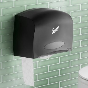 Scott® Essential 09602 Black Coreless Jumbo Roll Toilet Tissue Dispenser with Stub Roll Section Scott® Essential 09602 Black Coreless Jumbo Roll Toilet Tissue Dispenser with Stub Roll Section