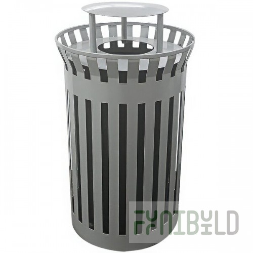 Wausau Tile MF3399 36 Gallon Tall Flat Steel Round Trash Can with Aluminum Funnel Lid and Rain Hood