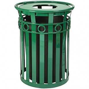 Witt Industries M3600-R-FT-GN Oakley Decorative 36 Gallon Green Steel Round Outdoor Decorative Trash Can with Flat Top Lid Witt Industries M3600-R-FT-GN Oakley Decorative 36 Gallon Green Steel Round Outdoor Decorative Trash Can with Flat Top Lid