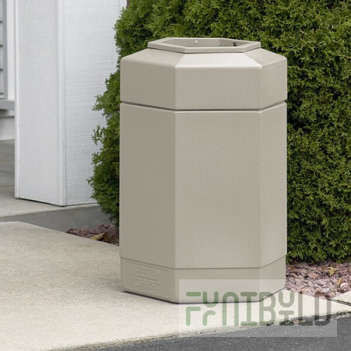Commercial Zone 737102 PolyTec 30 Gallon Beige Hexagonal Trash Can with Open Top