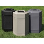 Commercial Zone 737102 PolyTec 30 Gallon Beige Hexagonal Trash Can with Open Top