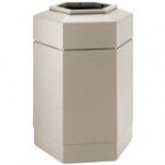 Commercial Zone 737102 PolyTec 30 Gallon Beige Hexagonal Trash Can with Open Top