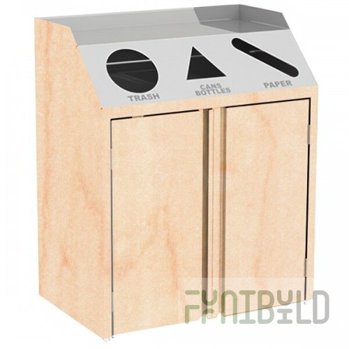 Lakeside 4415HRM Stainless Steel Rectangular Refuse / Recycle / Paper Station with Front Access and Hard Rock Maple Laminate Finish - 37 1/2