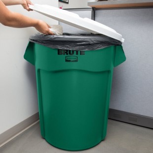 Rubbermaid® BRUTE 55 Gallon Green Round Recycle / Trash Can and White Lid Rubbermaid® BRUTE 55 Gallon Green Round Recycle / Trash Can and White Lid