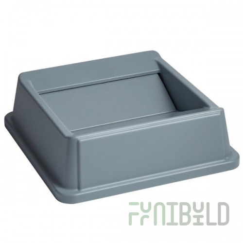 Rubbermaid® FG266400GRAY Untouchable 35 / 50 Gallon Gray Square Trash Can Drop Shot Lid
