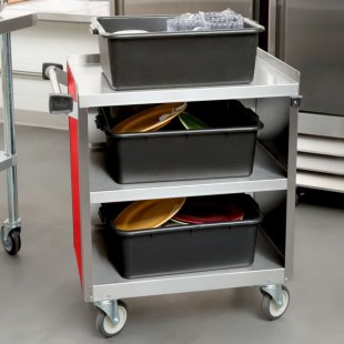 Lakeside 822RD Heavy-Duty Stainless Steel Three Shelf Utility Cart With Enclosed Base and Red Finish - 19 1/2 Lakeside 822RD Heavy-Duty Stainless Steel Three Shelf Utility Cart With Enclosed Base and Red Finish - 19 1/2