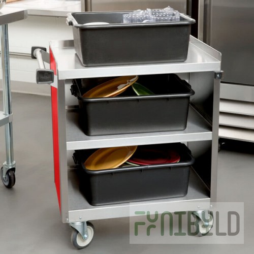 Lakeside 822RD Heavy-Duty Stainless Steel Three Shelf Utility Cart With Enclosed Base and Red Finish - 19 1/2