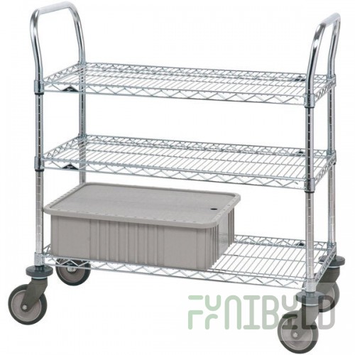 Metro 3SPN55S Super Erecta Stainless Steel Three Shelf Heavy Duty Utility Cart with Polyurethane Casters - 24