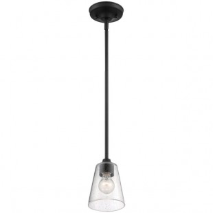 SATCO/NUVO Bransel 1-Light Mini Pendant Light with Clear Seeded Glass and Matte Black Finish - 120V, 60W SATCO/NUVO Bransel 1-Light Mini Pendant Light with Clear Seeded Glass and Matte Black Finish - 120V, 60W
