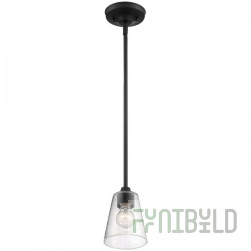 SATCO/NUVO Bransel 1-Light Mini Pendant Light with Clear Seeded Glass and Matte Black Finish - 120V, 60W
