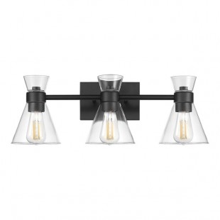 Globe 3-Light Lofty Chic Matte Black Vanity Light with Clear Abstract Shades - 120V, 60W Globe 3-Light Lofty Chic Matte Black Vanity Light with Clear Abstract Shades - 120V, 60W