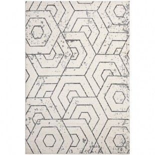 Abani Casa Collection 4' x 6' Gray / Cream Contemporary Distressed Geometric Hexagon Area Rug
