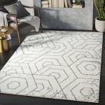 Abani Casa Collection 4' x 6' Gray / Cream Contemporary Distressed Geometric Hexagon Area Rug Abani Casa Collection 4' x 6' Gray / Cream Contemporary Distressed Geometric Hexagon Area Rug