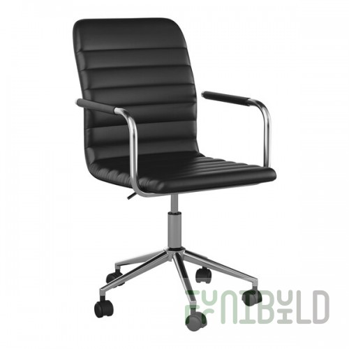 Martha Stewart Taytum Black Faux Leather Swivel Office Chair with Polished Nickel Finish