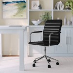 Martha Stewart Taytum Black Faux Leather Swivel Office Chair with Polished Nickel Finish