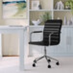 Martha Stewart Taytum Black Faux Leather Swivel Office Chair with Polished Nickel Finish
