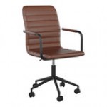 Martha Stewart Taytum Black Faux Leather Swivel Office Chair with Polished Nickel Finish