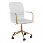 Martha Stewart Taytum Black Faux Leather Swivel Office Chair with Polished Nickel Finish