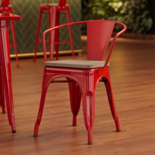 Lancaster Table & Seating Alloy Ruby Red Indoor Arm Chair with Gray Wood Seat