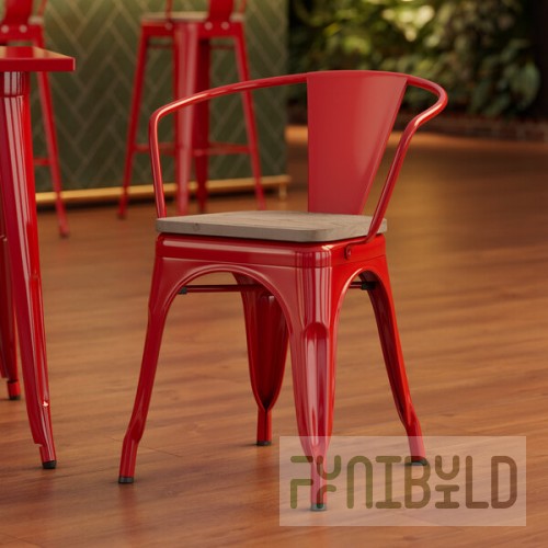 Lancaster Table & Seating Alloy Ruby Red Indoor Arm Chair with Gray Wood Seat