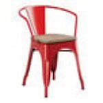 Lancaster Table & Seating Alloy Ruby Red Indoor Arm Chair with Gray Wood Seat