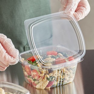 Choice 16 oz. Clear Recycled PET Hinged Deli Container - 50/Pack