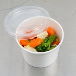 Choice 12 oz. White Double Poly-Coated Paper Food Cup with Vented Plastic Lid - 250/Case