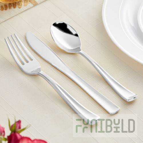 Visions Classic 3-Piece Extra Heavy Weight Silver Plastic Cutlery Set - 50/Pack