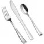 Visions Classic 3-Piece Extra Heavy Weight Silver Plastic Cutlery Set - 50/Pack Visions Classic 3-Piece Extra Heavy Weight Silver Plastic Cutlery Set - 50/Pack