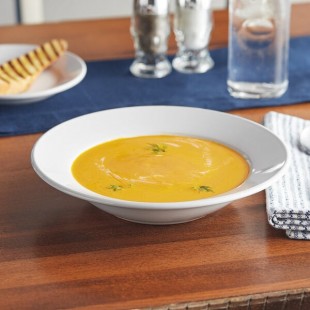 Acopa 10 oz. Bright White Wide Rim Rolled Edge Rim Stoneware Soup and Pasta Bowl - Sample Acopa 10 oz. Bright White Wide Rim Rolled Edge Rim Stoneware Soup and Pasta Bowl - Sample