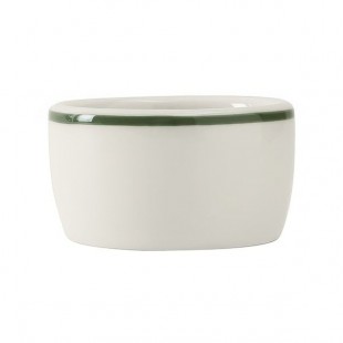 Tuxton DNX-0203 Green Bay / 2 oz. Eggshell China Pipkin with Green Bands - 48/Case