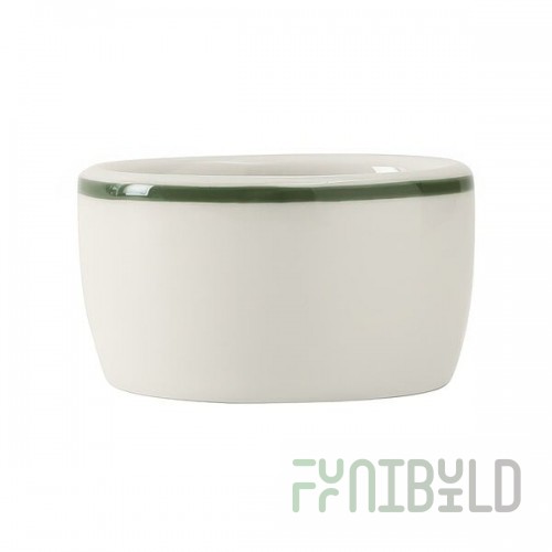 Tuxton DNX-0203 Green Bay / 2 oz. Eggshell China Pipkin with Green Bands - 48/Case
