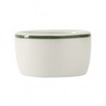 Tuxton DNX-0203 Green Bay / 2 oz. Eggshell China Pipkin with Green Bands - 48/Case