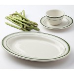 Tuxton DNX-0203 Green Bay / 2 oz. Eggshell China Pipkin with Green Bands - 48/Case