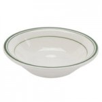 Tuxton DNX-0203 Green Bay / 2 oz. Eggshell China Pipkin with Green Bands - 48/Case