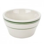 Tuxton DNX-0203 Green Bay / 2 oz. Eggshell China Pipkin with Green Bands - 48/Case