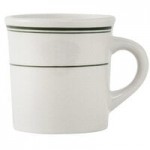 Tuxton DNX-0203 Green Bay / 2 oz. Eggshell China Pipkin with Green Bands - 48/Case