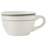Tuxton DNX-0203 Green Bay / 2 oz. Eggshell China Pipkin with Green Bands - 48/Case