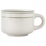 Tuxton DNX-0203 Green Bay / 2 oz. Eggshell China Pipkin with Green Bands - 48/Case