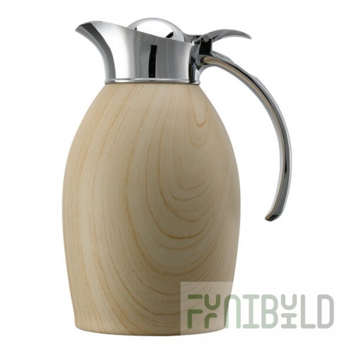Service Ideas Nicollet 33.8 oz. Light Wood Stainless Steel Insulated Carafe / Server with Flip Top Lid NIC10BSLW