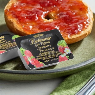 Dickinson's .5 oz. Pure Pacific Mountain Strawberry Preserves Portion Cups - 200/Case Dickinson's .5 oz. Pure Pacific Mountain Strawberry Preserves Portion Cups - 200/Case