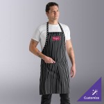 Uncommon Chef 3018 Black and White Chalk Stripe Customizable Poly-Cotton Butcher Bib Apron with 2 Pockets - 34