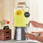 Acopa 2 Gallon Country Glass Beverage Dispenser with Chalkboard Sign and Metal Stand