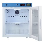 Summit Appliance ACR162G EQTemp ACR Series 1.58 Cu. Ft. White / Blue Compact Glass Door Reach-In Medical Refrigerator - 115V Summit Appliance ACR162G EQTemp ACR Series 1.58 Cu. Ft. White / Blue Compact Glass Door Reach-In Medical Refrigerator - 115V