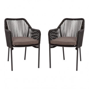 Flash Furniture Kallie Black Synthetic Wicker Stackable Arm Chair with Gray Cushion - 2/Set Flash Furniture Kallie Black Synthetic Wicker Stackable Arm Chair with Gray Cushion - 2/Set