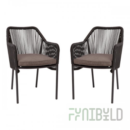 Flash Furniture Kallie Black Synthetic Wicker Stackable Arm Chair with Gray Cushion - 2/Set