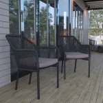 Flash Furniture Kallie Black Synthetic Wicker Stackable Arm Chair with Gray Cushion - 2/Set