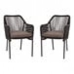 Flash Furniture Kallie Black Synthetic Wicker Stackable Arm Chair with Gray Cushion - 2/Set