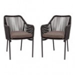 Flash Furniture Kallie Black Synthetic Wicker Stackable Arm Chair with Gray Cushion - 2/Set