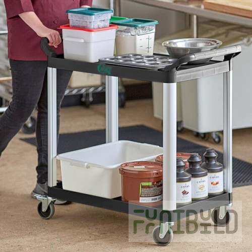Choice Black Utility / Bussing Cart with Two Shelves - 42